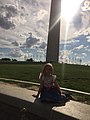 Descendant of George Washington's brother, John Augustine, in front of the Washington Monument.jpg