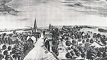 Das Dorf Hilden um 1840. Gesehen von Haus „Am Hagdorn“, Lithographie