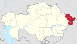 Map of Kazakhstan, location of East Kazakhstan Region highlighted