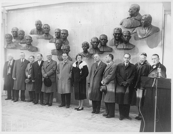 Leaders in the effort against polio were honored at the opening of the Polio Hall of Fame on January 2, 1958. From left: Thomas M. Rivers, Charles Arm