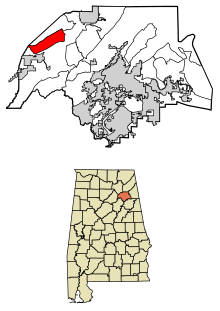 Etowah County Alabama Sisällytetyt ja rekisteröimättömät alueet Bristow Cove Highlighted 0109457.svg