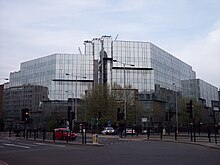 The UCH Education Centre, at the southern end of Hampstead Road, at the junction with Euston Road. EustonRd X HampsteadRd.JPG