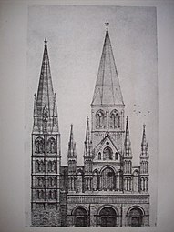 Façade restituée de la cathédrale Notre-Dame de Rouen au XIIe siècle (1906)[21].