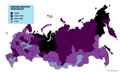 Federal subjects of Russia by nominal GDP per capita in 2021, Eur Federal subjects of Russia by Nominal GDP per capita in 2015.png