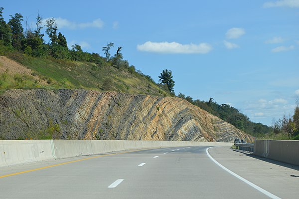 US 22/US 322 freeway eastbound in Fermanagh Township passing a rock cut