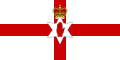 Flag showing red hand in a white six-pointed star under a crown, overlaid on flag of England