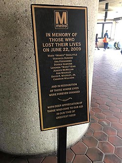 A plaque that commemorates the victims of the collision Fort Totten Plaque.jpg
