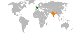 Carte indiquant la localisation de la France et de l'Inde