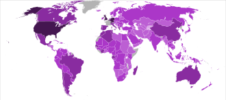 Mapa Francouzů registrovaných v registrech konzulátů k 31. prosinci 2011.