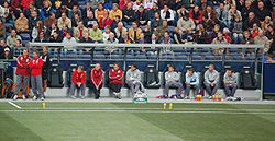 Austria Vienna's bench and technical area during a match in 2005 Fussballtrainer-18-09-2005.jpg