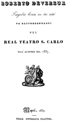Gaetano Donizetti - Roberto Devereux - libreton otsikkosivu - Napoli 1837.png