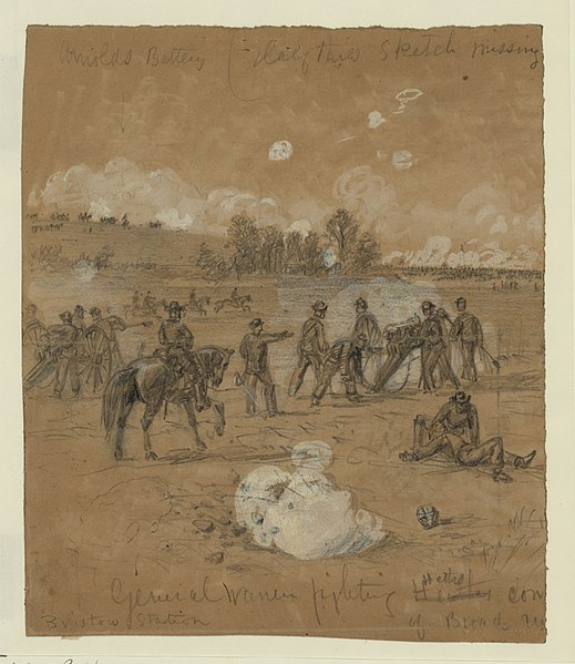 General Warren fighting at Bristoe station as sketched by Alfred Waud