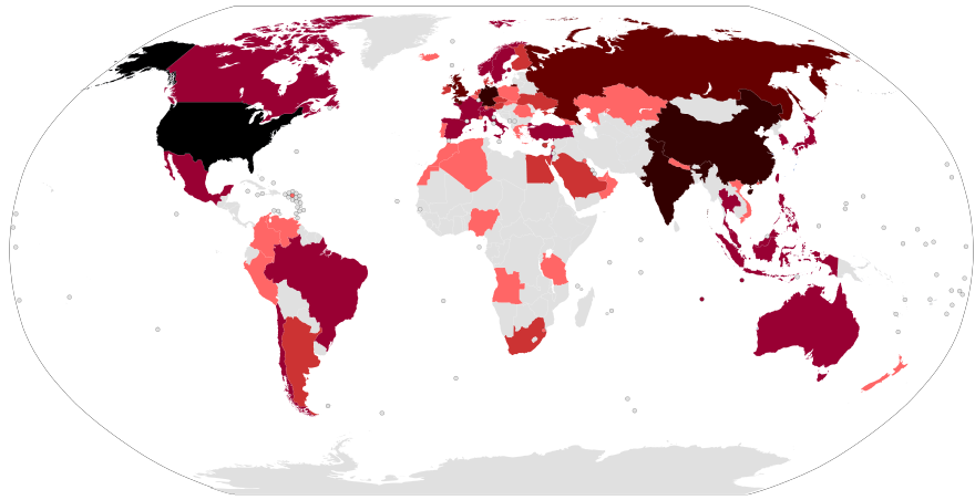 Countries by the number of billionaires by net worth (USD) in 2017
No data or 0
1-5
6-10
11-50
51-100
101-500
501+ Global billionaires.png