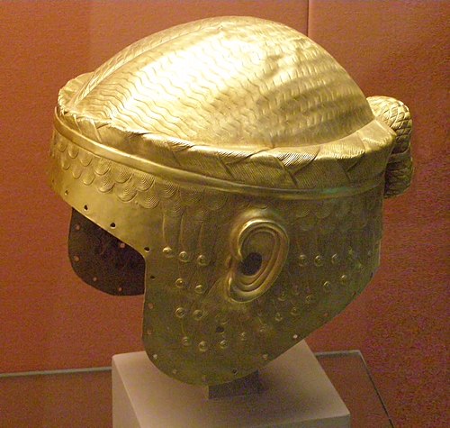 Golden helmet of Meskalamdug, possible founder of the First Dynasty of Ur, circa 2500 BCE.