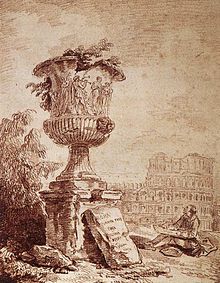 Hubert Robert, Le Vase Borghese, sanguine, vers 1775.