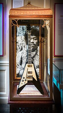 Jimi Hendrix's custom-made 1969 Flying V guitar with left-handed configuration Hendrix Gibson Flying-V 2010.jpg