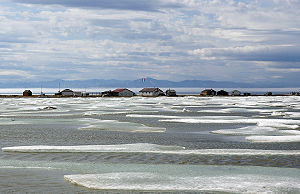 Den tidigare valfångstuppgörelsen Pauline Cove på Herschel Island