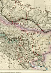 Map of Central Asia (1873) from T. Douglas Forsyth. Khotan is near top right corner. The border claimed by the British Indian Empire is shown in the two-toned purple and pink band with Shahidulla and the Kilik, Kilian and Sanju Passes north of the border. Hindutagh-pass-aksai-chin-center2-1873.jpg