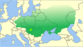 Хунско царство у зениту моћи око 450. године
