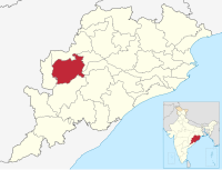 मानचित्र जिसमें बलांगिर ज़िला Balangir district ବଲାଙ୍ଗୀର ଜିଲ୍ଲା हाइलाइटेड है