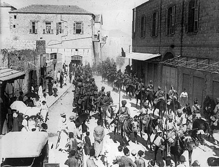 Indian troops marching in Haifa in 1918