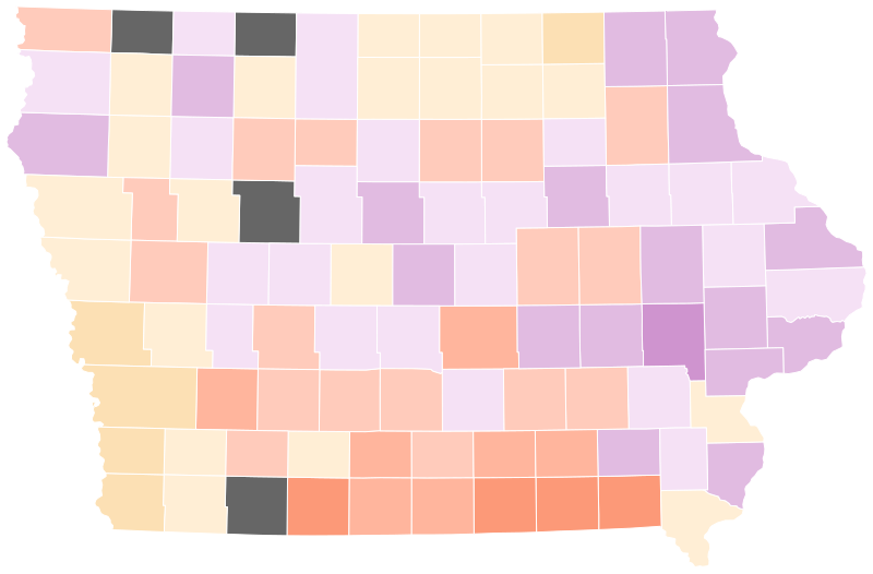 File:Iowa Democratic presidential caucuses election results by county margins, 2008.svg