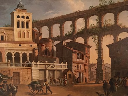 Vista de la plaza del Azoguejo y Santa Columba, 1850, Museo de Segovia