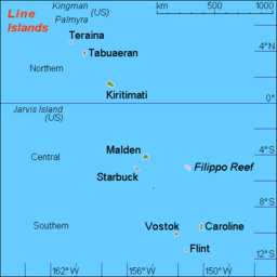Vostok Islands beliggenhed i Line Islands.