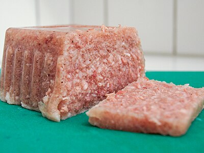 Jellied veal is a cold cut dish made from veal, sometimes pork, stock, onion and spices such as allspice, bay leaf and white pepper.