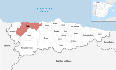 Die Lage des Gerichtsbezirk Valdés in der Provinz Asturien