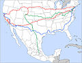 Map of Jack Kerouac's trips across America