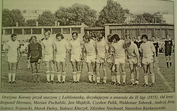 Korona Kielce team before the decisive match for promotion to the II liga against KS Lublinianka in 1975