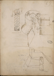 Page manuscrite sur laquelle est dessinée en plan de coupe des fortifications.