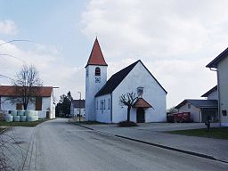 Langensallach, Gemeinde Schernfeld im Landkreis Eichstätt (Bayern), Dorfkirche "Maria, Dreimal Wunderbare Mutter", 1949, Architekt: Friedrich Haindl, ...