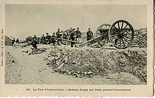 Prussian battery aimed at Paris during the insurrection of the Paris Commune at the Fort d’Aubervilliers. Liébert fired.