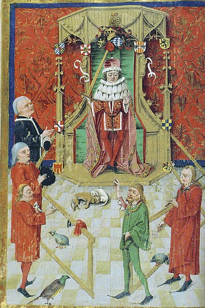 A vassal swears the oath of fealty before Count Palatine Frederick I of the Palatinate.