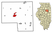 Livingston County Illinois Incorporated and Unincorporated areas Pontiac Highlighted.svg