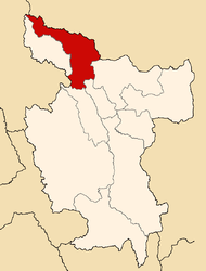 The Moyobamba District is located in the far north of the Moyobamba Province (marked in red)