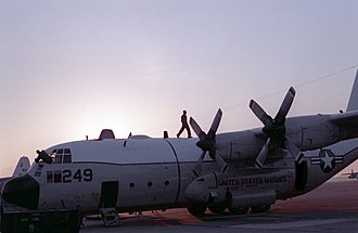 An KC-130F of VMGRT-253 at MCAS Cherry Point, 1989. Lockheed KC-130F VMGRT-253 1989.jpeg