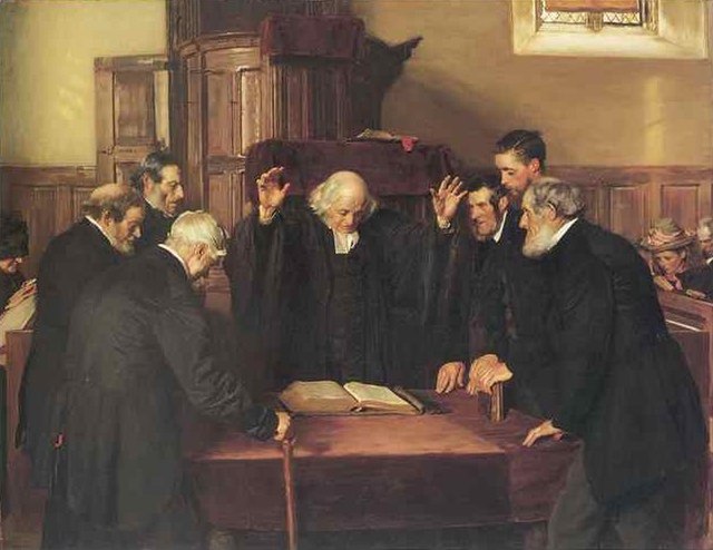 The Ordination of Elders in a Scottish Kirk, by John Henry Lorimer, 1891. National Gallery of Scotland