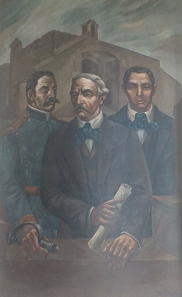 Painting of founding fathers of the Dominican Republic: Matías Ramón Mella, Juan Pablo Duarte, and Francisco del Rosario Sánchez.