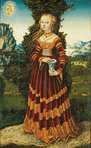 Sainte Marie Madeleine (1525), huile sur hêtre, 47,8 × 30 cm, par Lucas Cranach l'Ancien, Cologne, Wallraf-Richartz Museum.