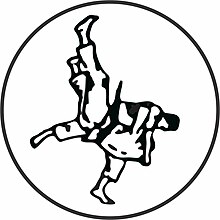 Martial arts logo showing a graphic representation of Lucio Farías applying a Harai Goshi Judo technique against an opponent.