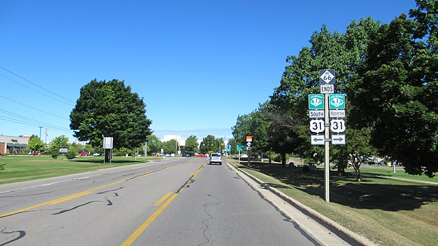 Northern terminus of M-66 at US 31 in Charlevoix