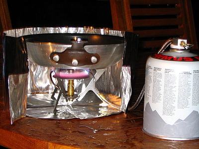 MSR WindPro portable stove with heat reflector and wind shield