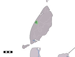 Pusat kota (hijau gelap) dan statistik kecamatan (lampu hijau) dari De Koog di kotamadya Texel.