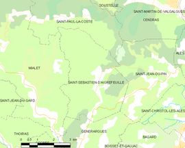 Mapa obce Saint-Sébastien-d’Aigrefeuille