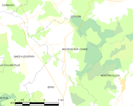 Mapa obce Mouron-sur-Yonne