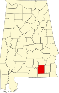 Location of Coffee County in Alabama Map of Alabama highlighting Coffee County.svg