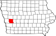 Harta statului Iowa indicând comitatul Shelby